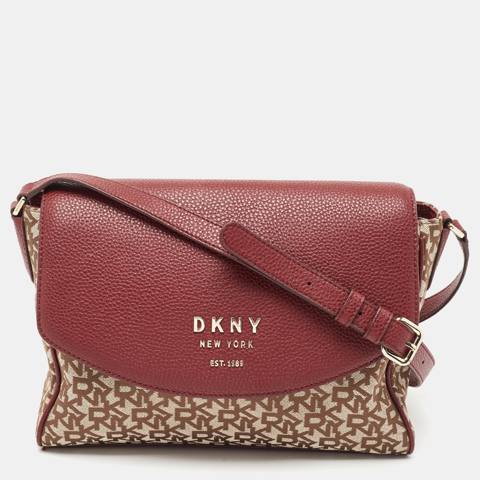 DKNY DKNY Burgundy/Beige Signature Canvas and Leather Noho Shoulder Bag