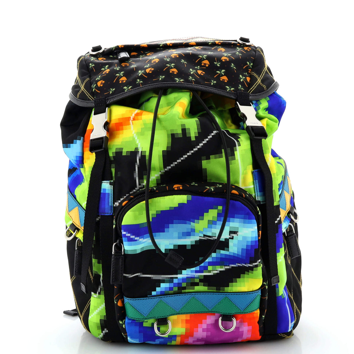 Prada PRADA Double Buckle Backpack Printed Tessuto Small