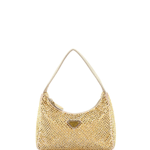 PRADA Re-Edition 2000 Hobo Crystal Embellished Satin Mini