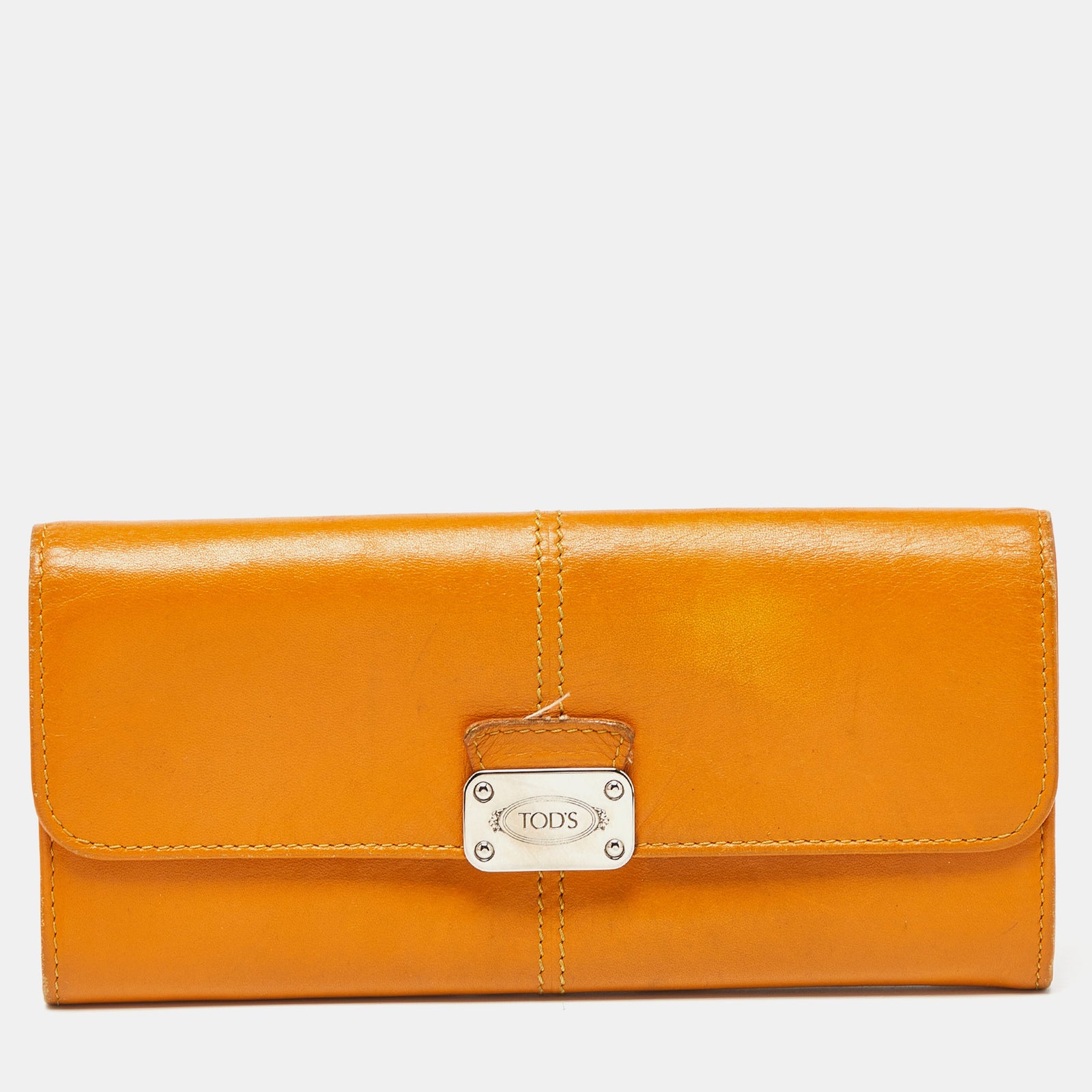 Tod's Mustard Leather Plaque Logo Continental Flap Wallet