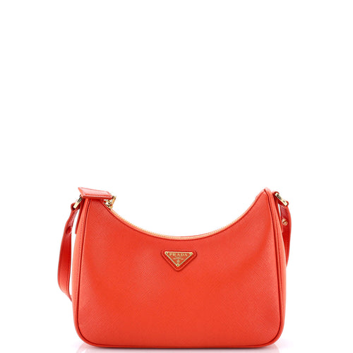 PRADA Adjustable Handle Zip Hobo Saffiano Leather Mini