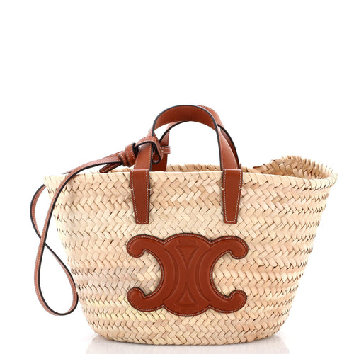 CELINE Classic Panier Basket Tote Raffia and Leather Teen