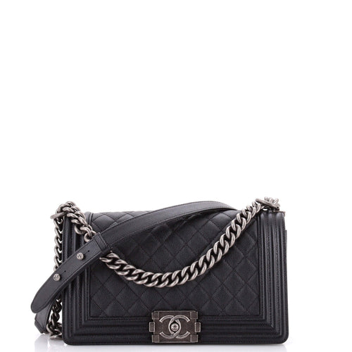 CHANEL Boy Flap Bag Quilted Caviar Old Medium