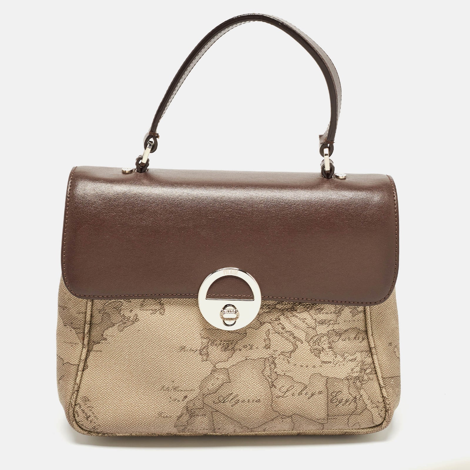 Alviero Martini 1a Classe Choco Brown/Beige Coated Canvas and Leather Top Handle Bag