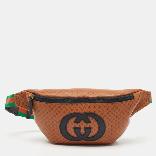 X Dapper Dan Brown Micro GG Leather Logo Belt Bag