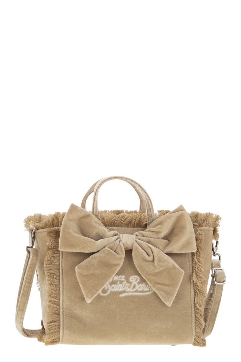 Mc2 Saint Barth Mini Vanity Bag With Bow And Embroidered Logo in Beige | VAMI007