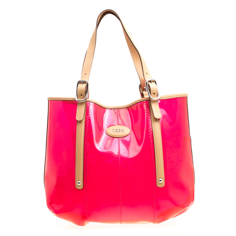 Tod's Red/Beige PVC and Leather Tote