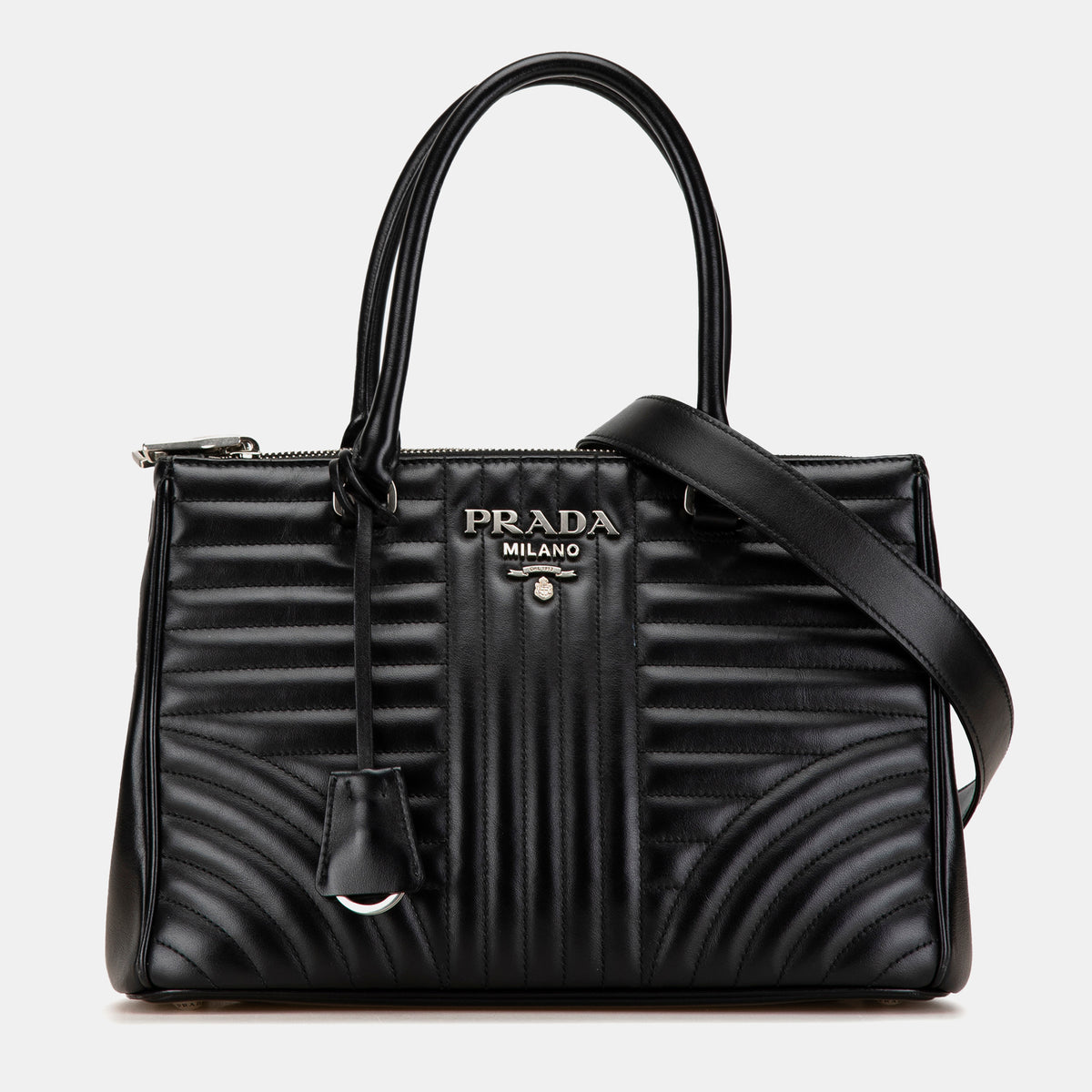Prada Soft Calf Impunture Diagramme Double Zip Tote