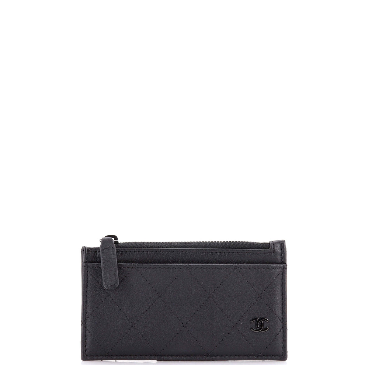 Chanel CHANEL So Black CC Zip Card Holder Quilted Lambskin