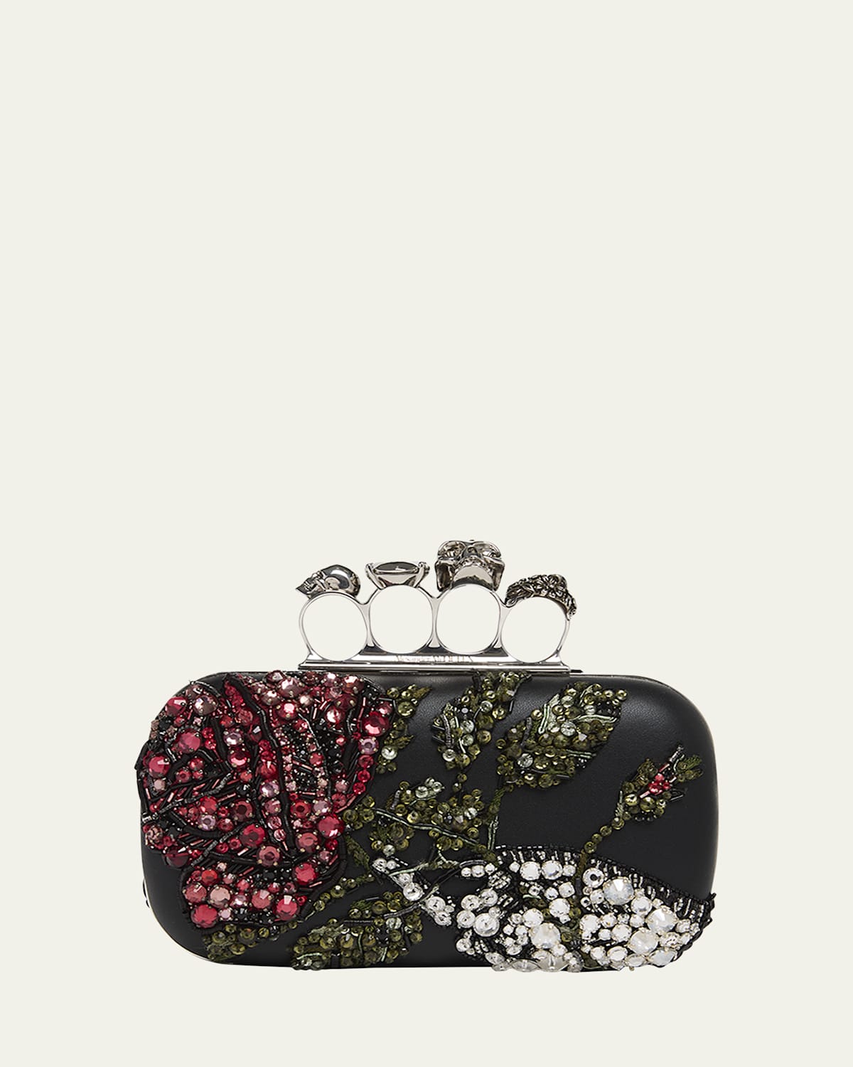 Mcq Bead & Crystal Flower Skull Four Ring Clutch Bag