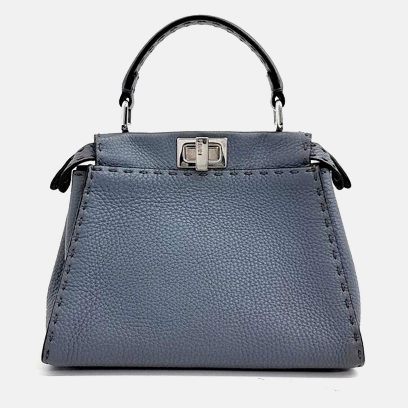 Fendi Blue Leather Mini Peekaboo Top Handle Bag