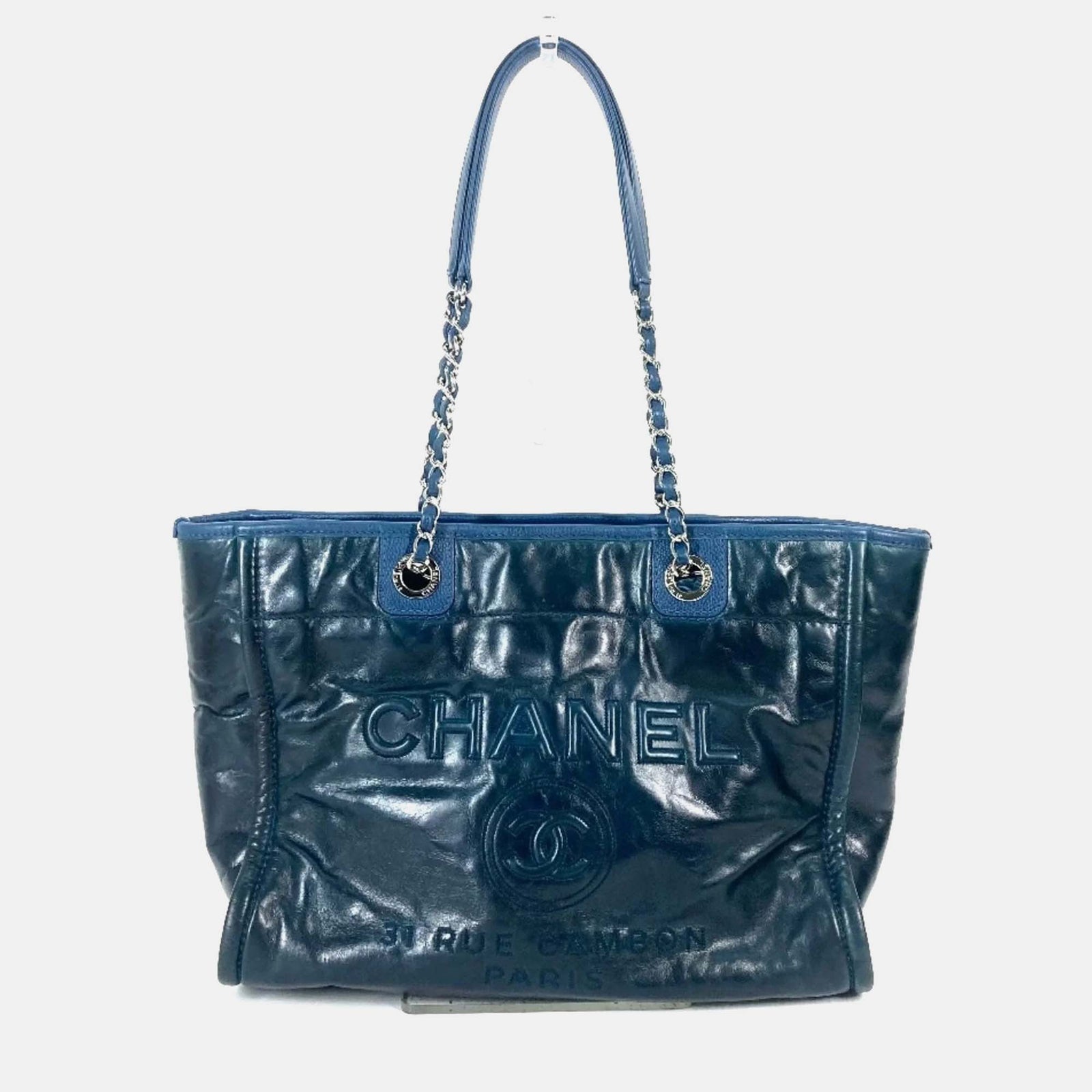 Chanel Marineblaue Tragetasche mit Logo