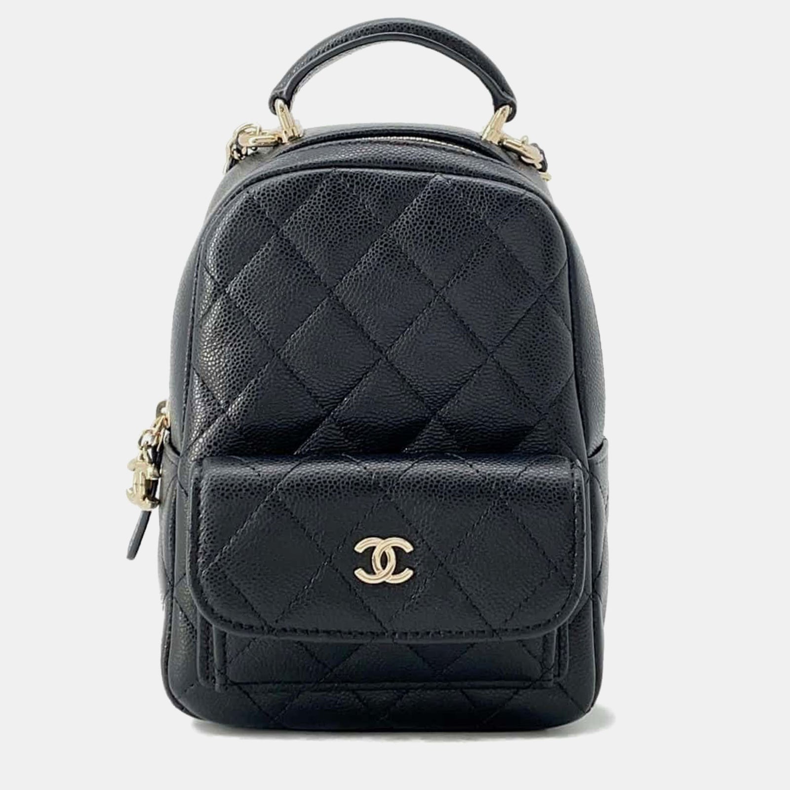 Chanel Schwarzer Matelassé-Rucksack aus Kaviarleder, Größe Mini