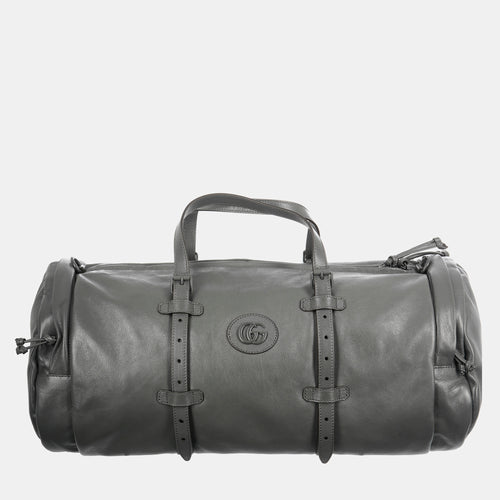 Grey Leather Tonal Double GG Large Duffle Bag