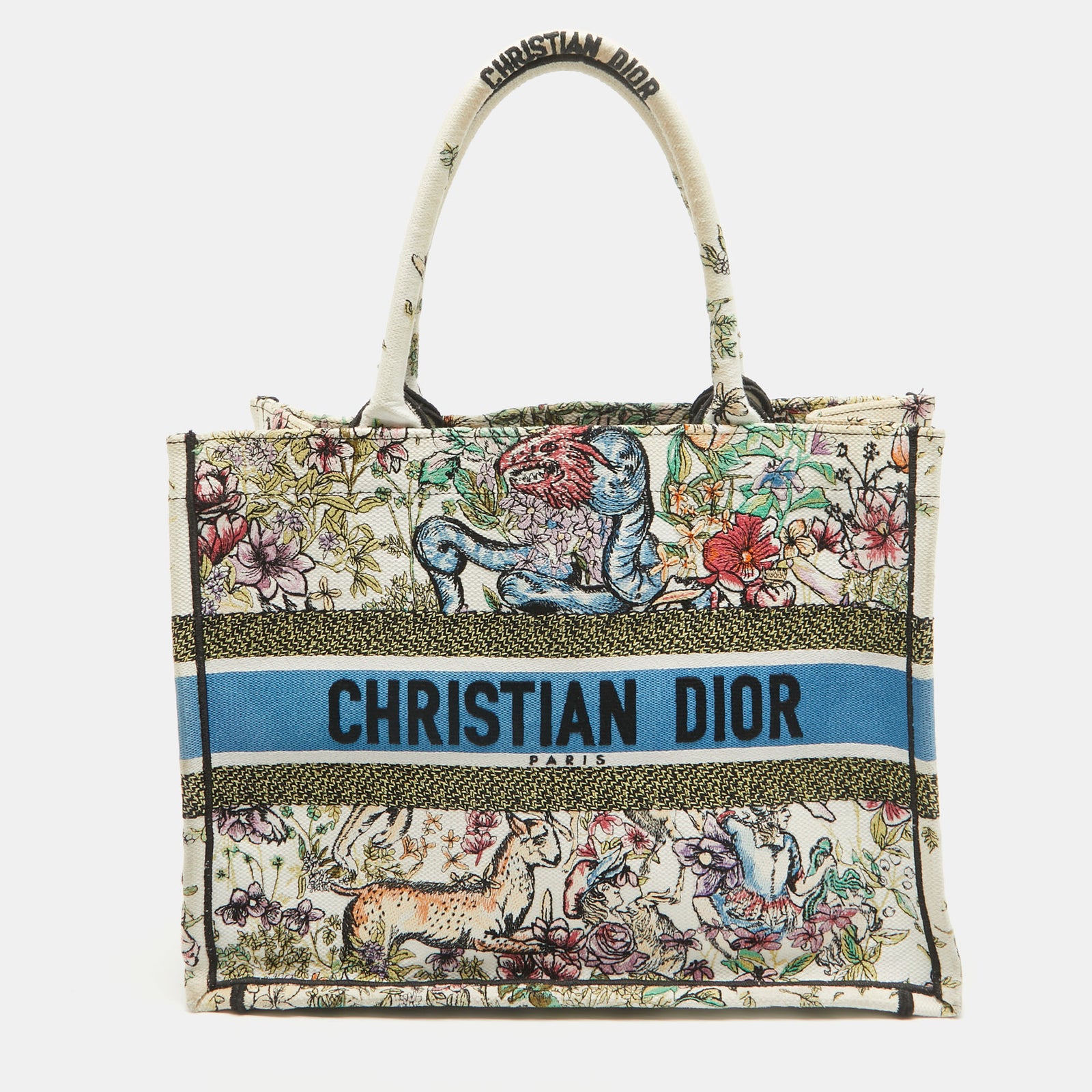 Dior Sac fourre-tout moyen en toile brodée multicolore