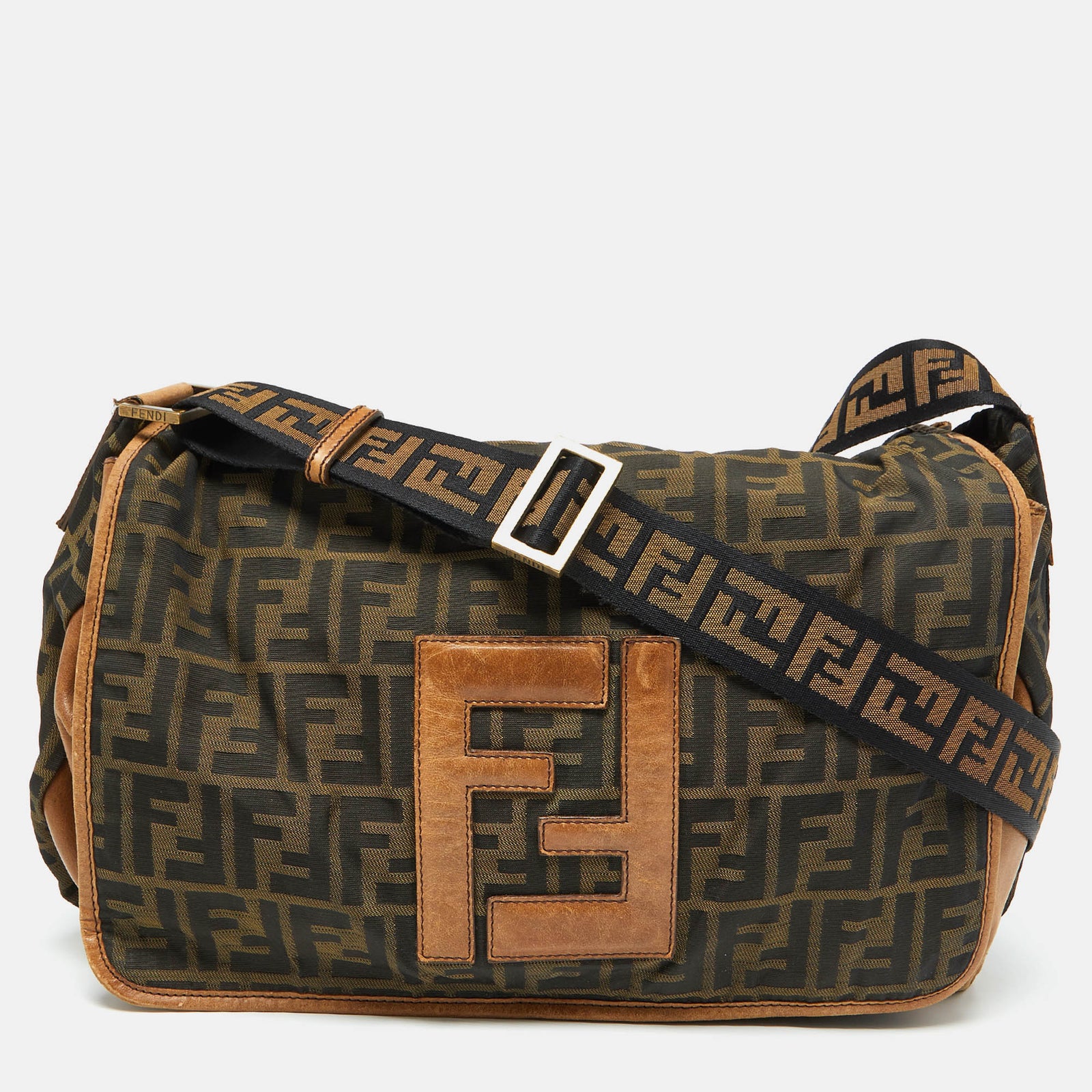 Fendi Tobacco Zucca Canvas and Leather Flap Messenger Bag