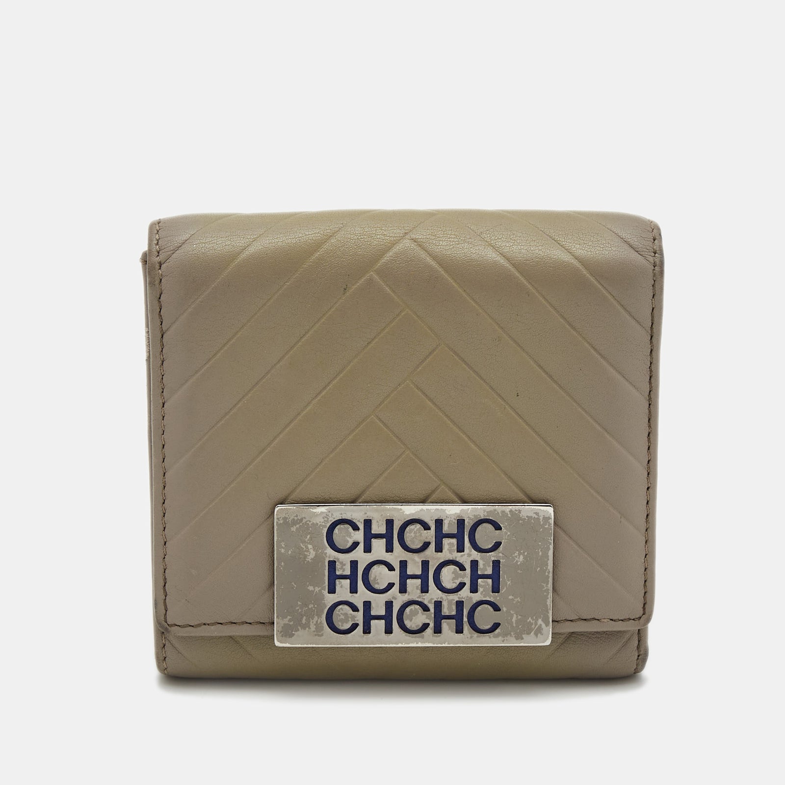 Ch Carolina Herrera Grey Quilted Leather Logo Trifold Wallet