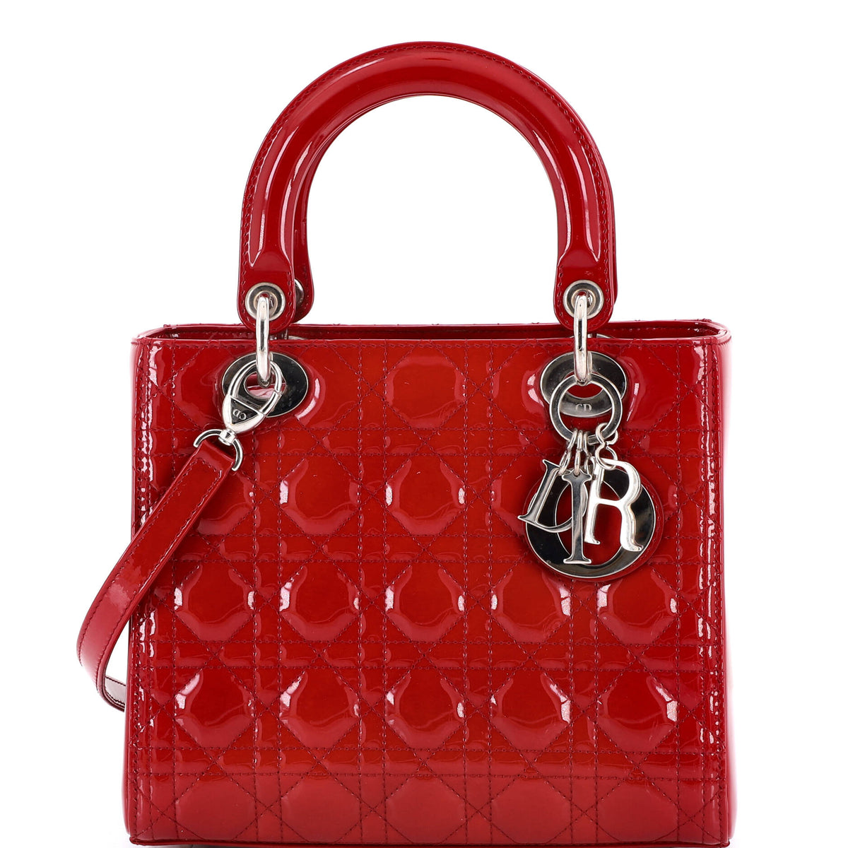 Christian Dior Lady Dior Bag Cannage Quilt Patent Medium