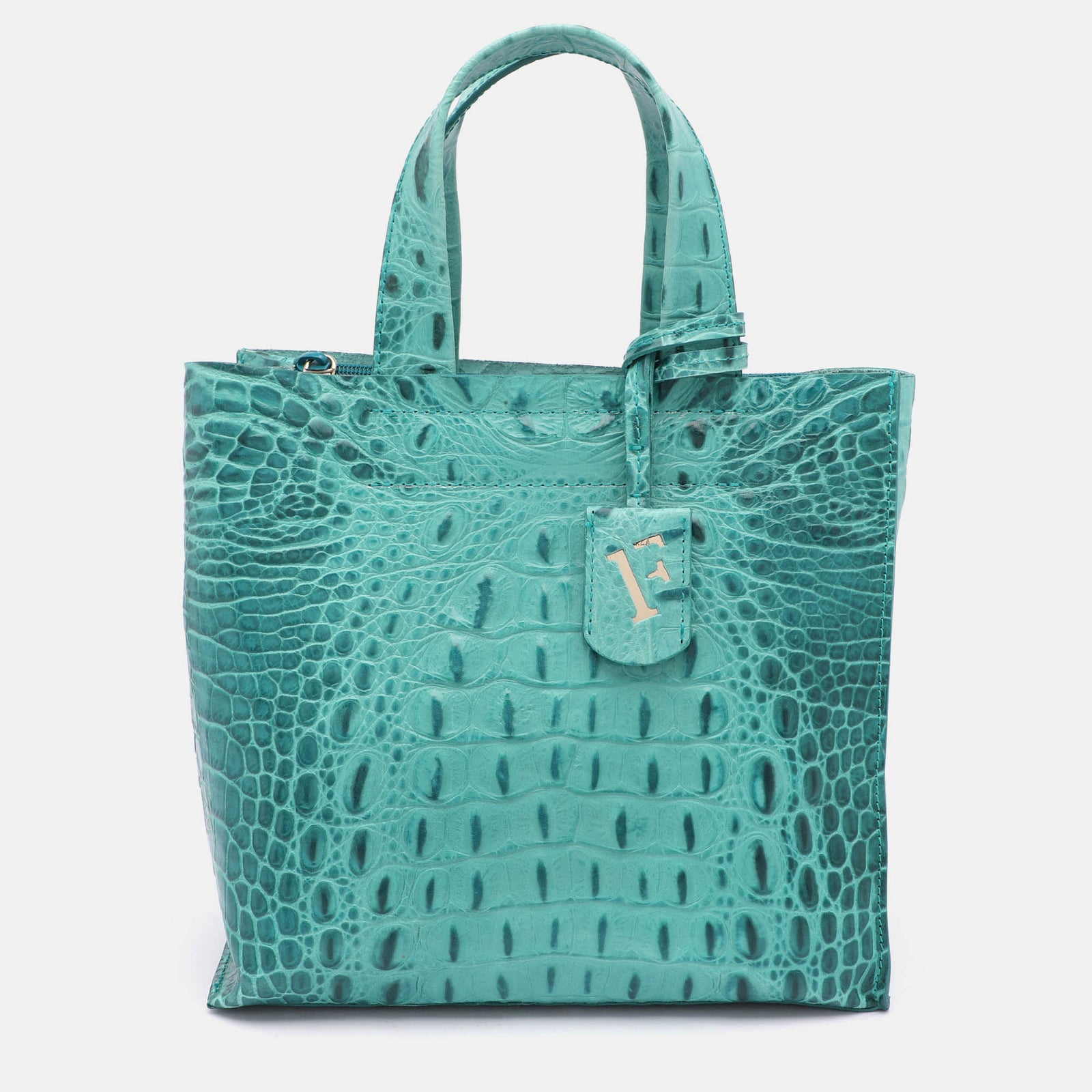 Furla Turquoise Croc Embossed Leather Divide It Tote