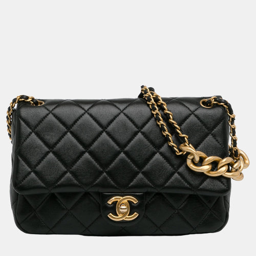 Black Quilted Lambskin Chain with Chain Leather Classic Bag