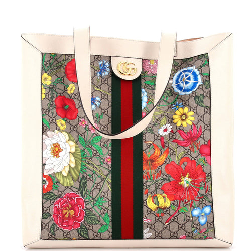 GUCCI Ophidia Soft Open Tote Flora GG Coated Canvas Large