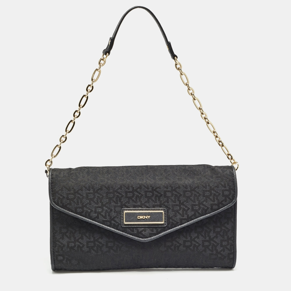 Black Monogram Canvas and Leather Envelope Flap Shoulder Bag