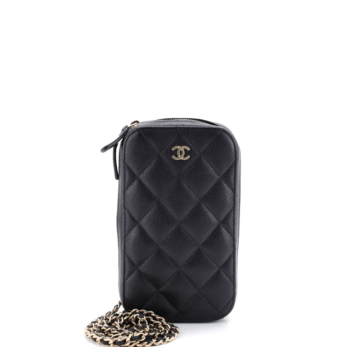 Chanel CHANEL Zip Around Phone Case with Chain Quilted Caviar