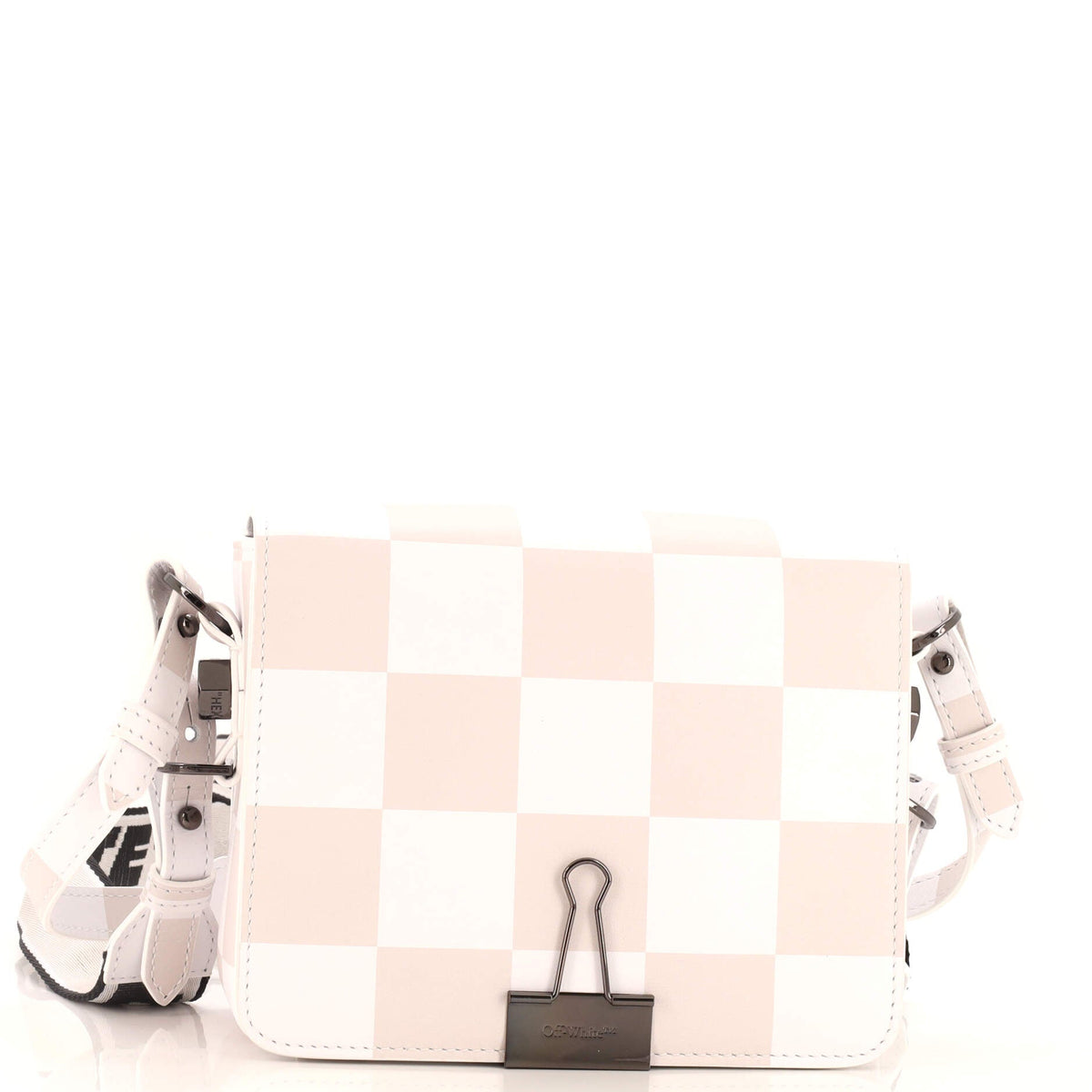 Off White Binder Clip Flap Bag Printed Leather Small