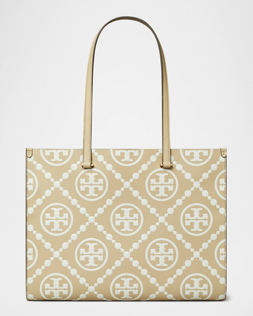 T Monogram Embossed Leather Tote Bag