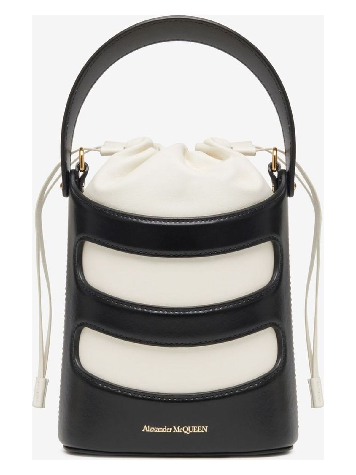 Alexander Mcqueen Women's The Rise Mini Bucket Bag in Blackivory | 7959001VPHG