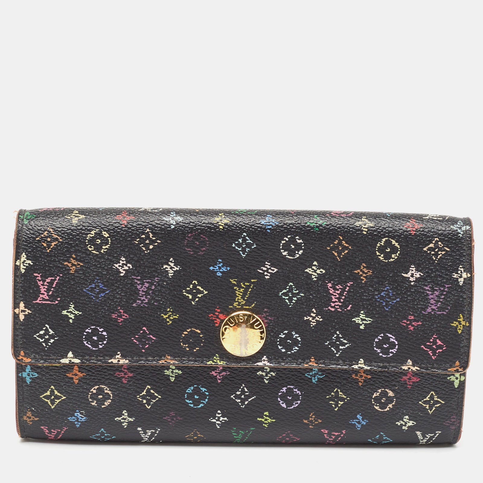 Louis Vuitton Portefeuille Sarah en toile multicolore avec monogramme noir