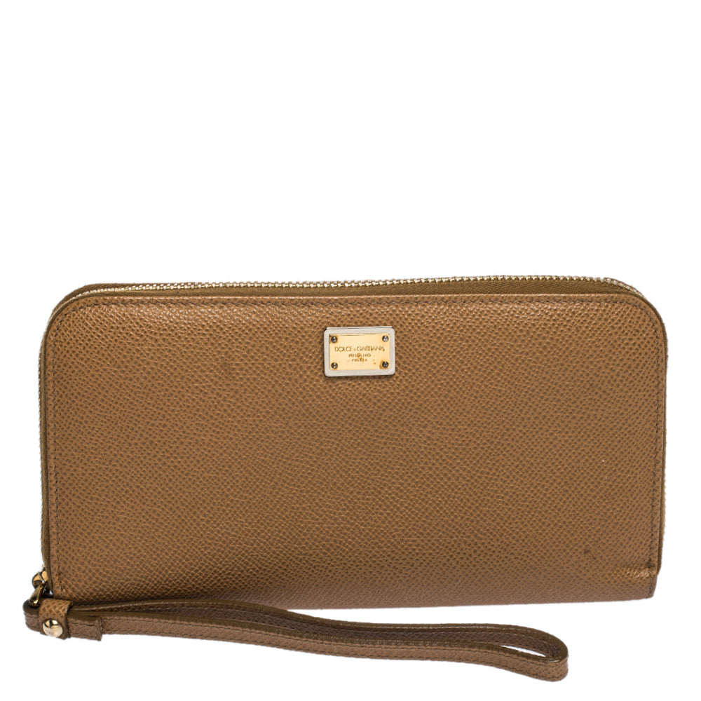 Dolce & Gabbana Tan Leather Strappy Zip Around Wallet