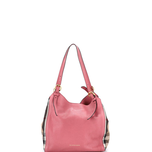 Canterbury Tote Leather and House Check Canvas Small