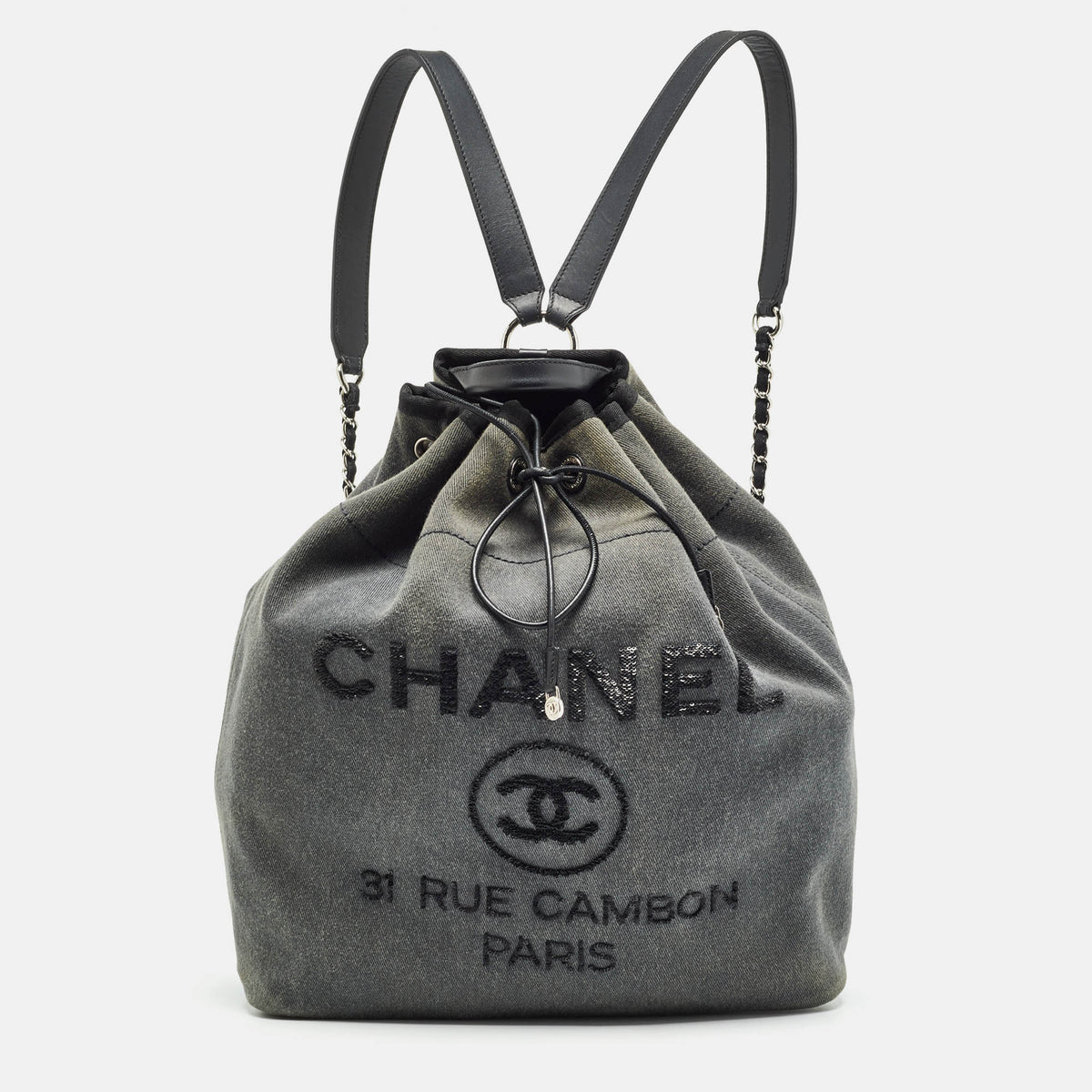 Chanel Dark Grey Denim Sequins Deauville Backpack