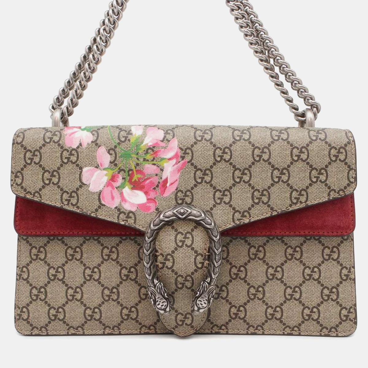 Gucci Brown/Red GG Canvas and Suede Small Dionysus Blooms Shoulder Bag