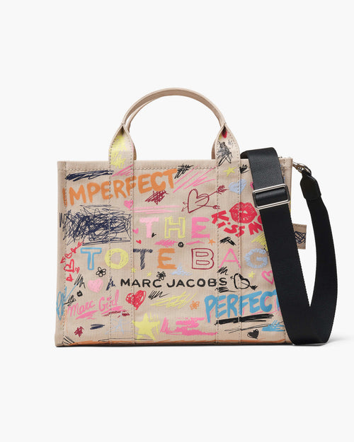 Marc Jacobs The Punk Scribble Canvas Medium Tote Bag in Beige Multi