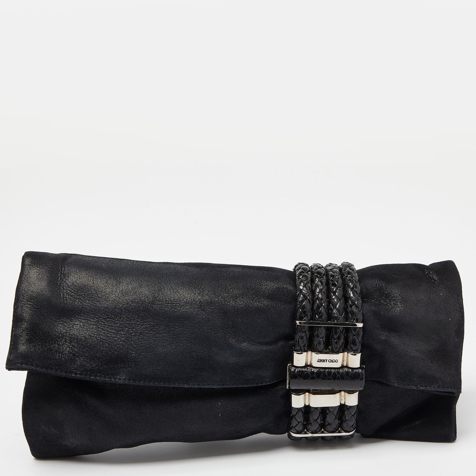 Jimmy Choo Black Iridescent Suede and Snakeskin Chandra Clutch