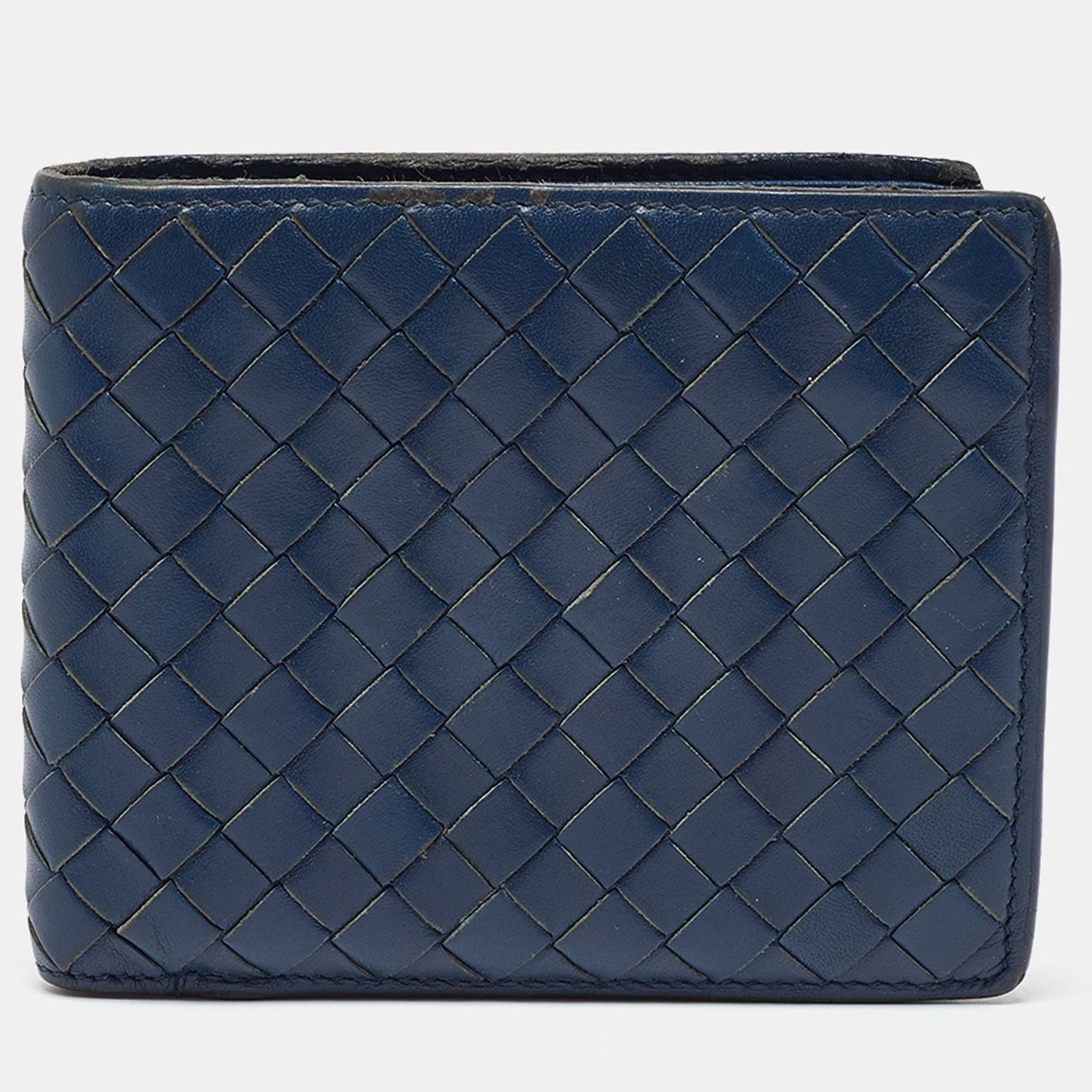 Bottega Veneta Blue Intrecciato Leather Bifold Wallet