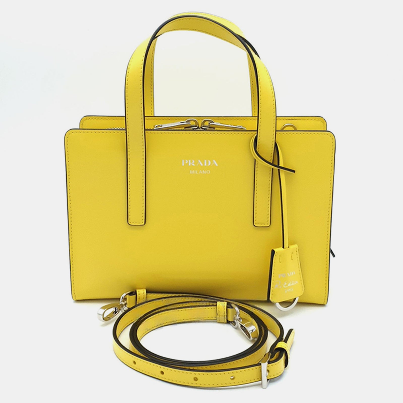 Prada Yellow leather brushed mini tote bag