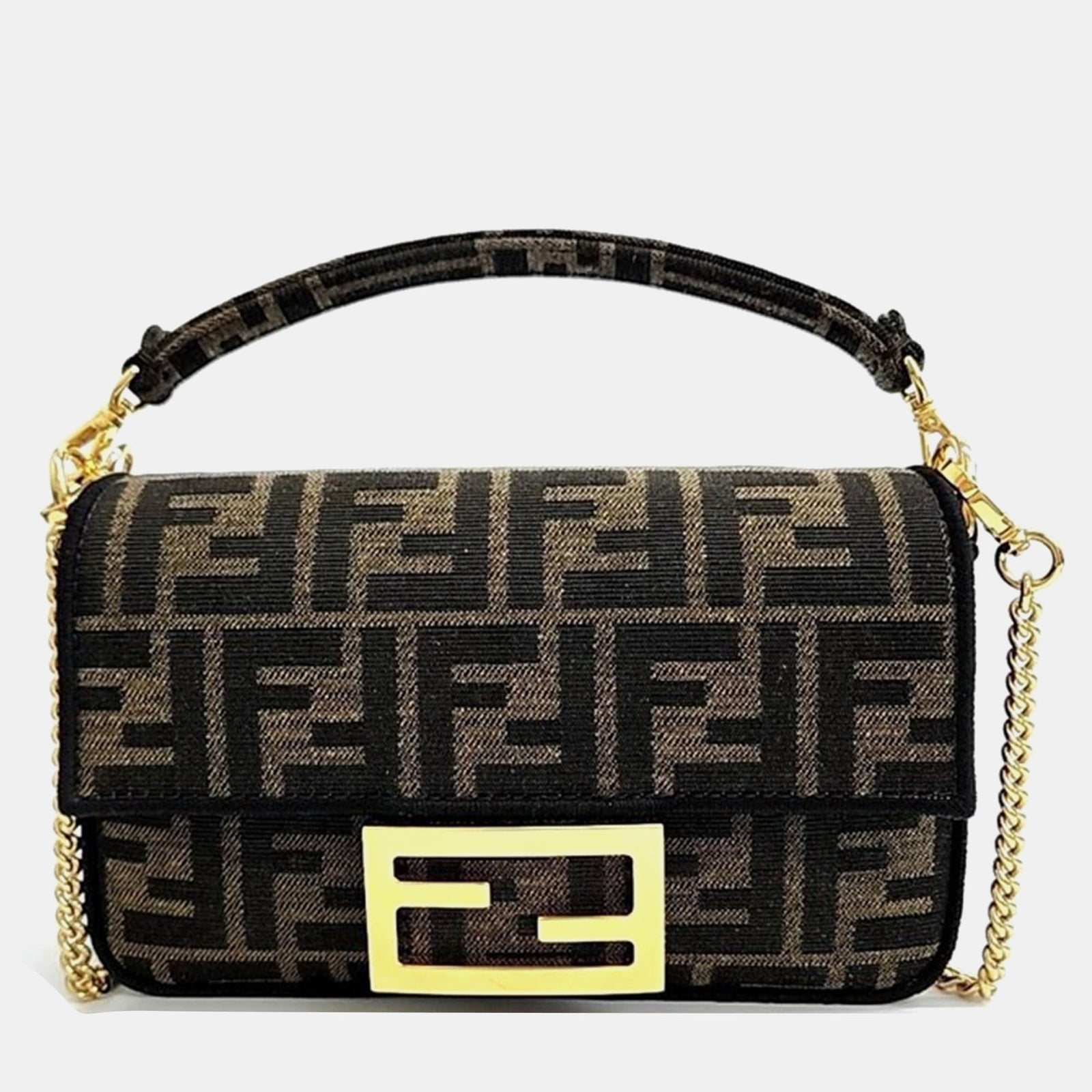 Fendi Brown Fabric Zucca Baguette Mini Top Handle Bag