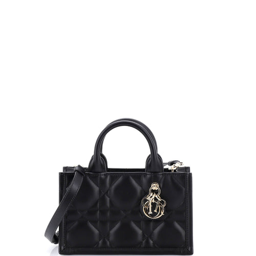Book Tote with Strap Macrocannage Quilt Calfskin Mini
