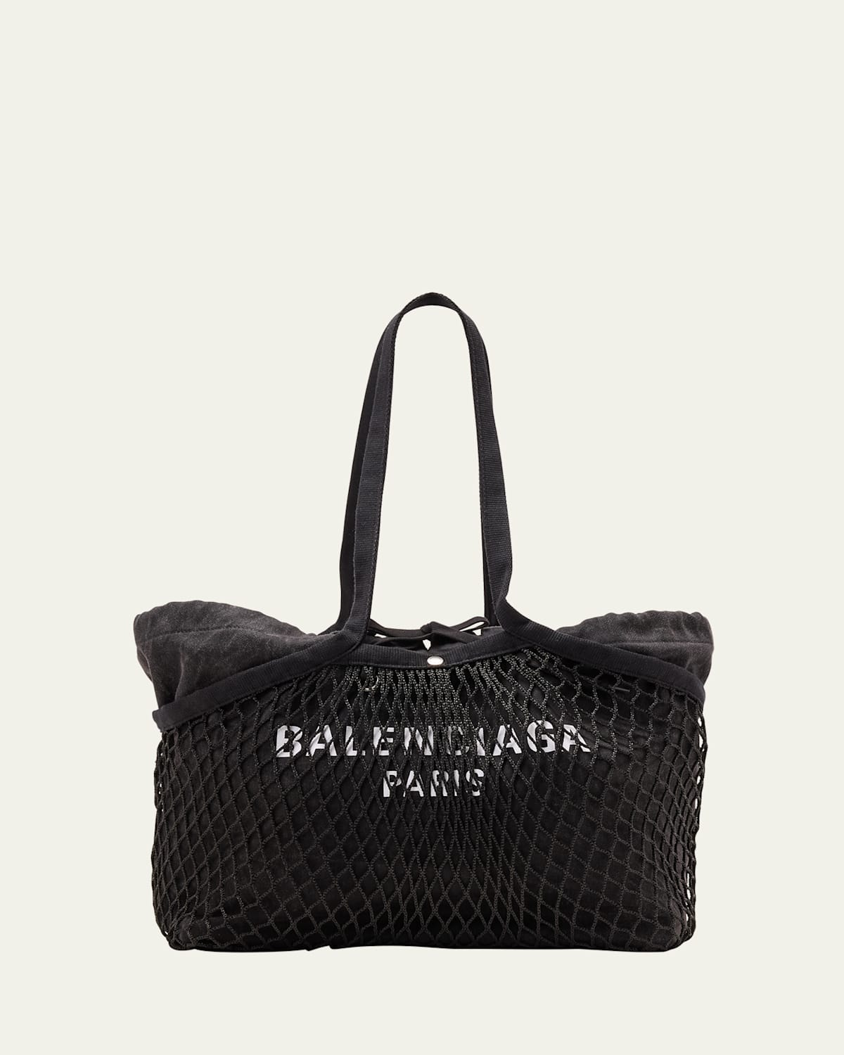 Balenciaga 24/7 Medium Washed Canvas and Fishnet Tote Bag