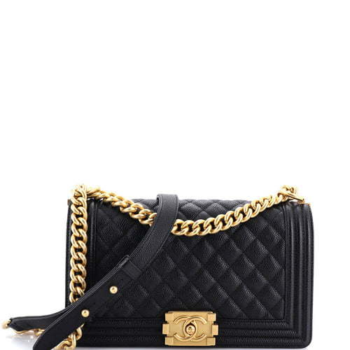 CHANEL Boy Flap Bag Quilted Caviar Old Medium