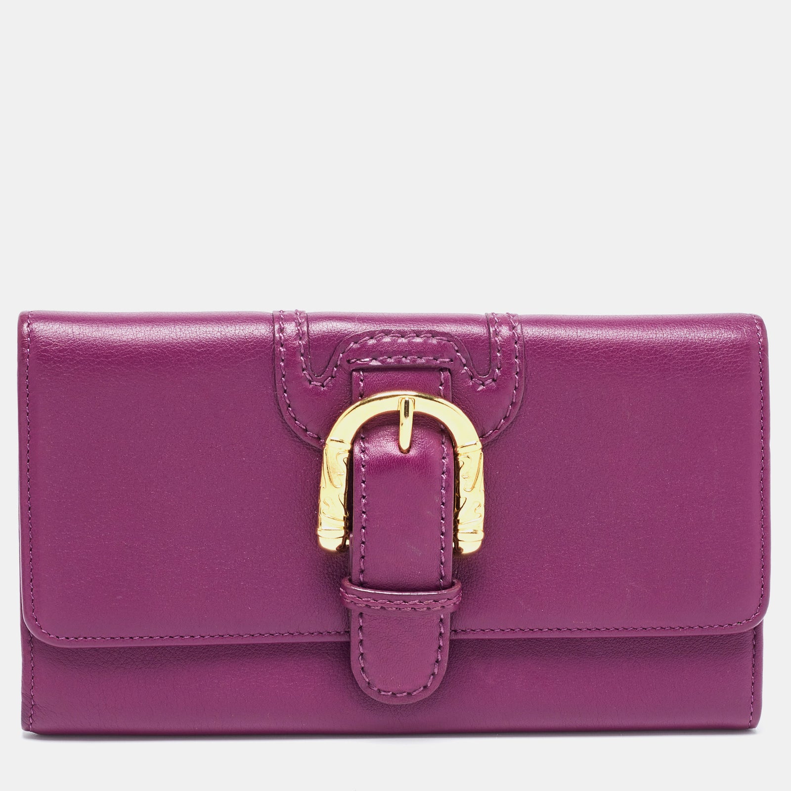 Escada Purple Leather Buckle Flap Clutch