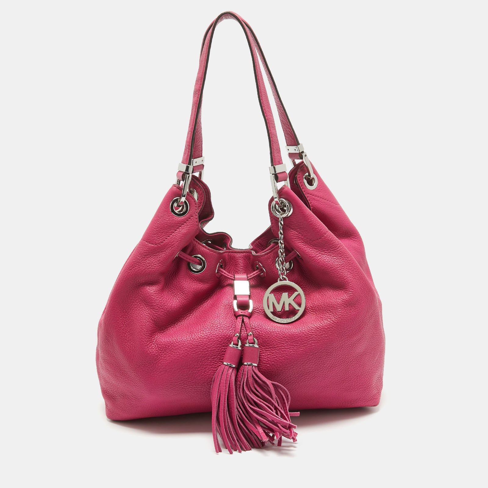 Michael Kors Dark Pink Leather Drawstring Hobo