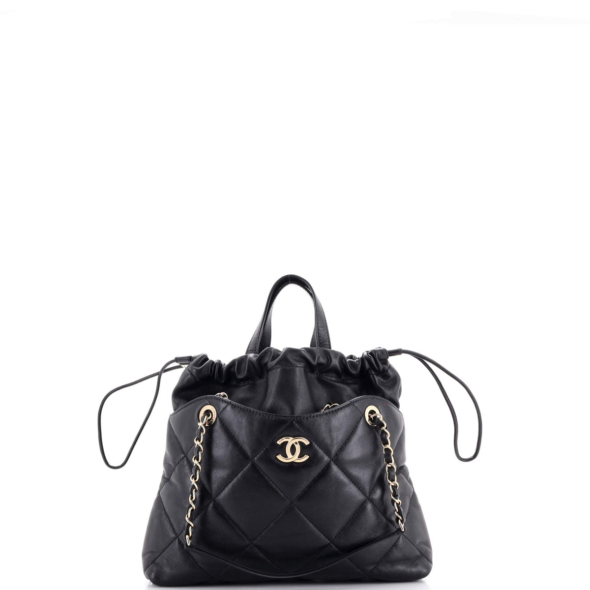 Chanel CHANEL CC Drawstring Shopping Tote Quilted Lambskin Small