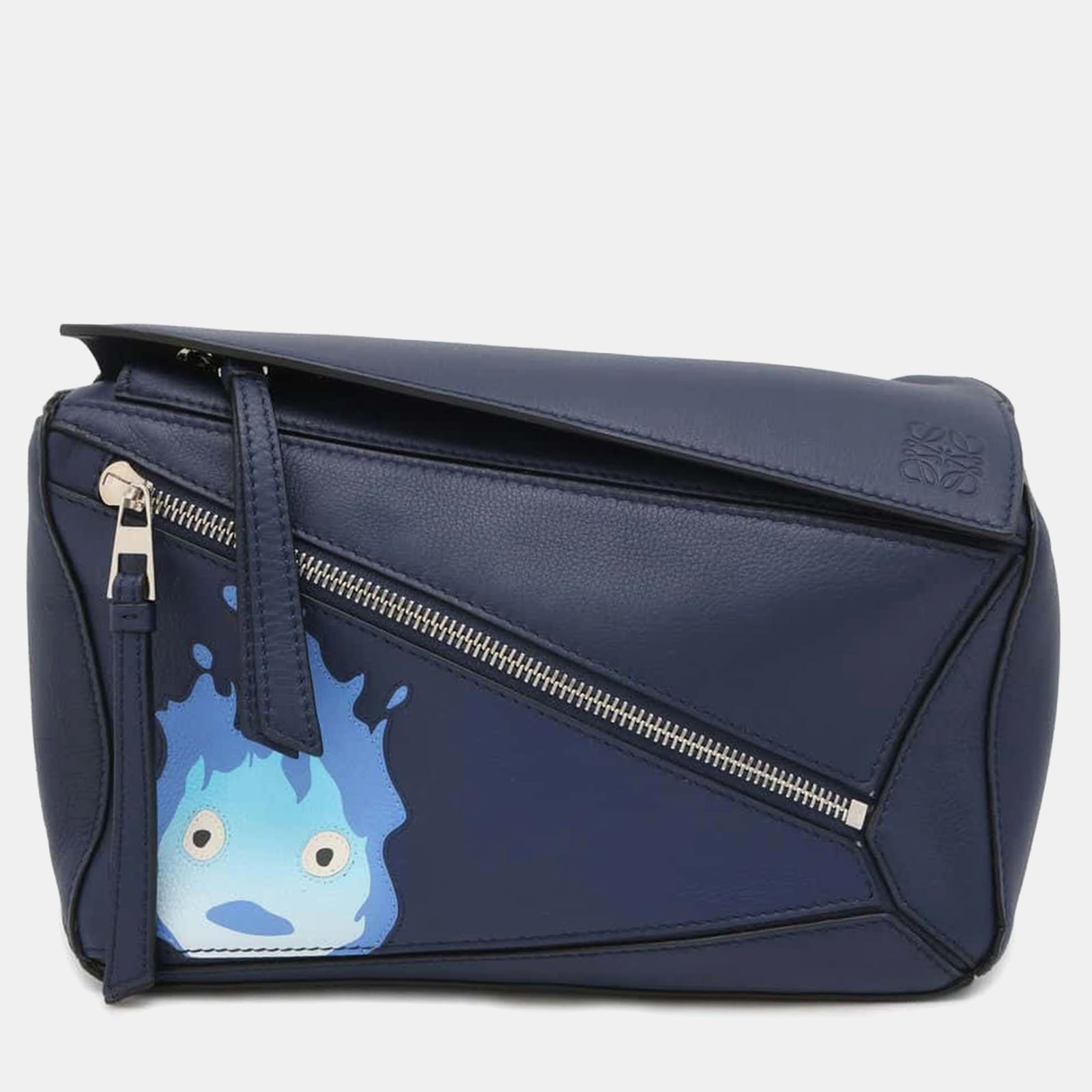 Loewe Blaue Ghibli Puzzle-Umhängetasche aus Leder