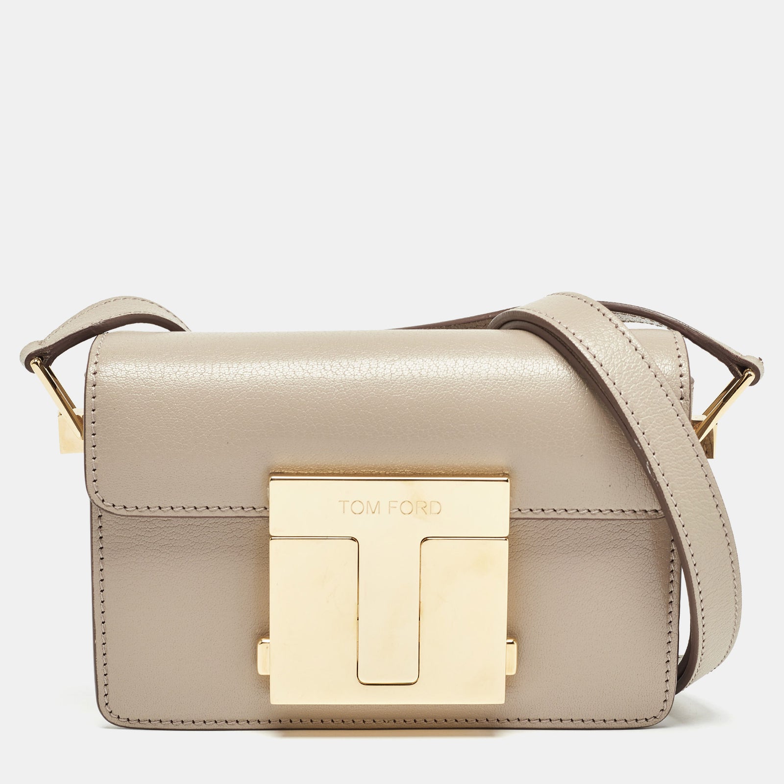 Tom Ford Beige Leather T Clasp Crossbody Bag