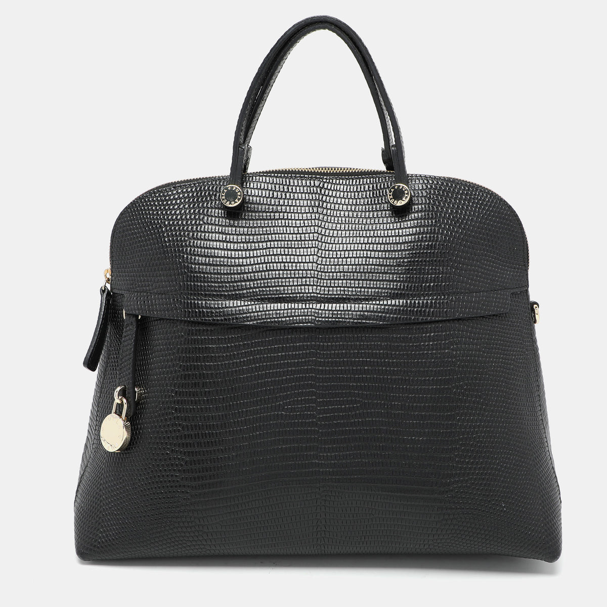 Furla Black Textured Leather Piper Dome Satchel