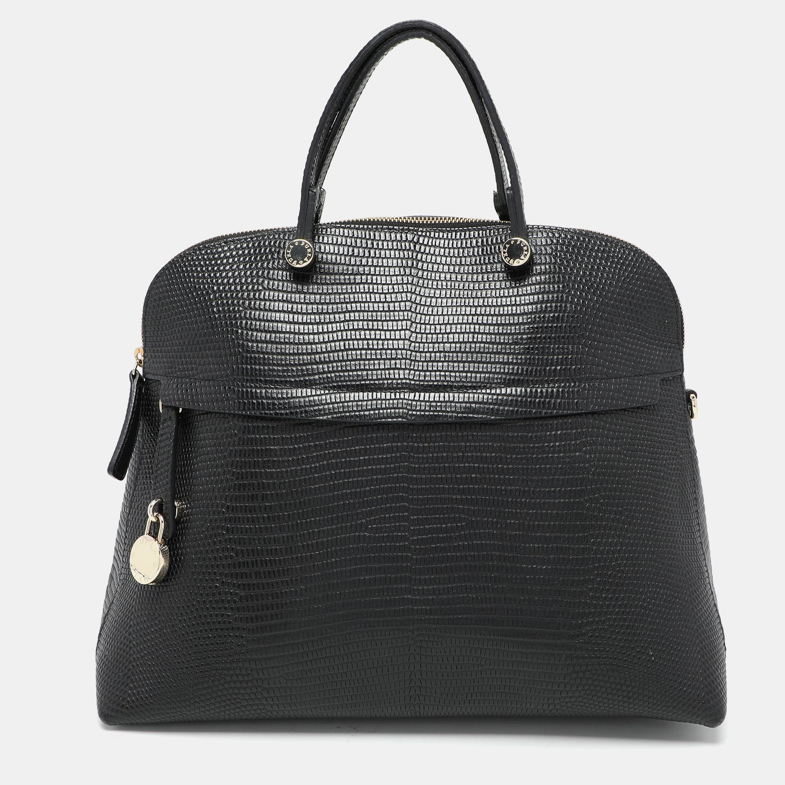 Furla Schwarze Piper Dome Satchel aus strukturiertem Leder